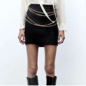 Zara Mini Skirt in Black with Gold Chains